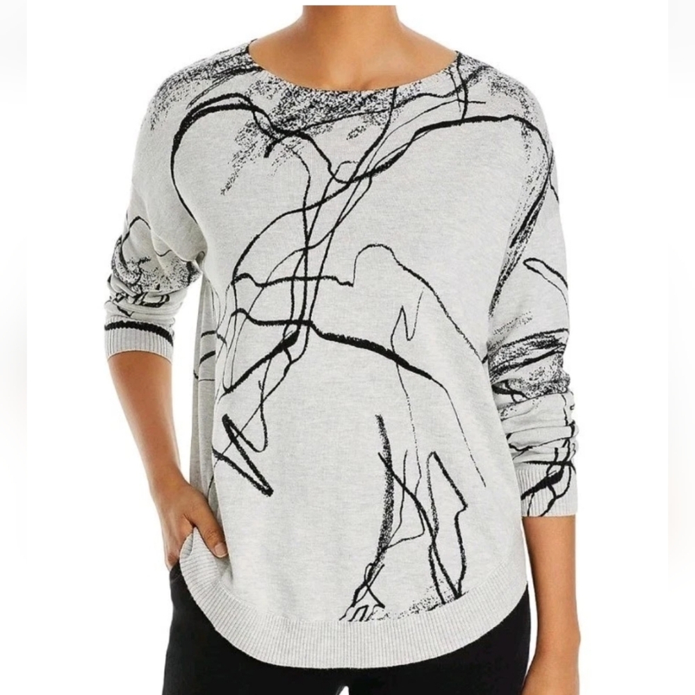Wynne Lounge Thermal Sweater Woman Med Gray Painters Abstract Art Artsy Nwot